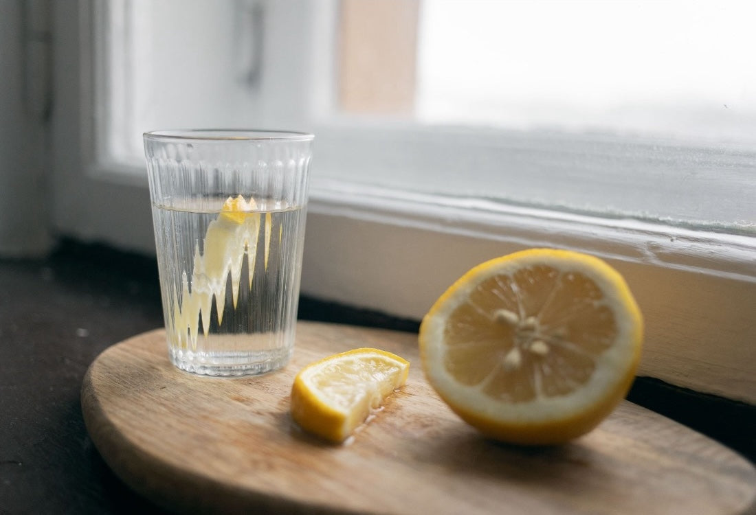Fresh glass of lemon water