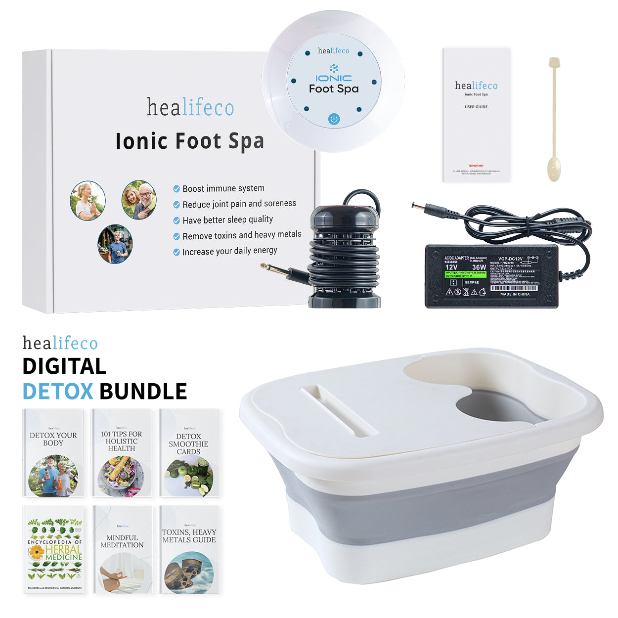 Healifeco Ionic Foot Spa Bundle | Remove Years Of Toxic Buildup That's Stealing Your Energy & Accelerating Aging